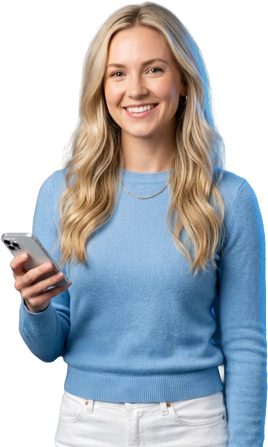 A woman holding her phone after a lender's decision