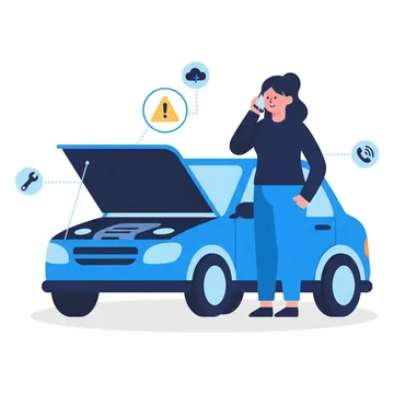 A woman on the phone beside a car with its hood open